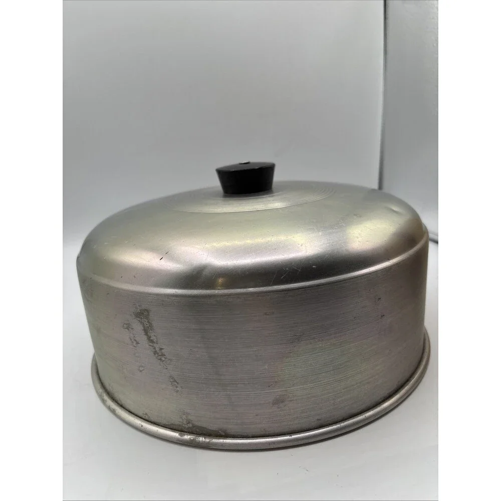 Vtg. Aluminum Metal Retro Cake Pie Cover Dome Lid w/ Handle 10” Party Preowned